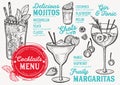 Cocktail menu for bar, drink template. Royalty Free Stock Photo