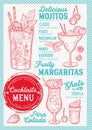 Cocktail menu for bar, drink template. Royalty Free Stock Photo