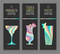 Cocktail menu design with holographic fluid elements. Holographic background. Set of cocktail glasses Royalty Free Stock Photo