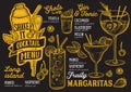 Cocktail menu template for restaurant on a blackboard background vector illustration brochure for food and drink bar. Design