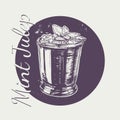 Cocktail Mint Julep for the Derby Hand Drawing Vector Illustration