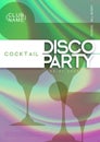 Cocktail  modern disco party poster. Cocktail silhouette on abstract holographic background Royalty Free Stock Photo