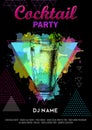 Cocktail mojito on artistic polygon watercolor background. Cocktail disco party poster