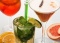 Cocktail of mojito glass with lime and drinking straw Royalty Free Stock Photo