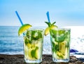 Cocktail mojito with ice and lemon Royalty Free Stock Photo