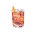 Cocktail Negroni, watercolor illustration Royalty Free Stock Photo