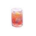 Cocktail Negroni, watercolor illustration