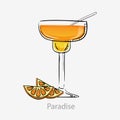 Cocktail paradise. Orange cocktail with orange slice straws alcohol aperitif gin. Royalty Free Stock Photo