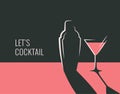 Cocktail party banner. Shaker with cocktail glass