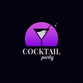 Cocktail party logo. Martini glass on black