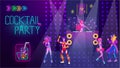 Cocktail party in night disco club, people dance, bright neon light vector illustration. Dancing in disco music. Neon Royalty Free Stock Photo