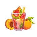 Cocktail with peach, strawberry and mint. Summer refreshing drink, lemonade. Royalty Free Stock Photo