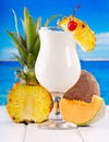 Cocktail pina colada with fresh fruits