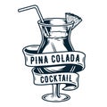 Cocktail pina colada with pineapple and straw Royalty Free Stock Photo
