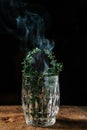 Cocktail preparation with torched thyme Royalty Free Stock Photo