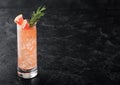 Cocktail with red grapefruit and vodka gin in highball glass with fruit slice and rosemary on black background Royalty Free Stock Photo
