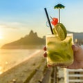 Cocktail with Rio de Janeiro, Brazil beach background