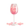 Cocktail with rose petals in a glass.Pink champagne, wine for Valentine\'s day,wedding. Royalty Free Stock Photo