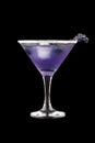 Cocktail with rum and lavender on a dark background. Isolated