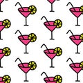 Cocktail seamless doodle pattern, vector color illustration Royalty Free Stock Photo