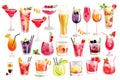 Cocktail set.Classic alcoholic beverages in various glasses. Royalty Free Stock Photo