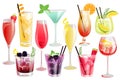 Cocktail set.Summer refreshing classic drinks in various glasses. Royalty Free Stock Photo