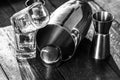 Cocktail shaker, bar accessories. Bar concept Royalty Free Stock Photo