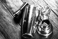 Cocktail shaker, bar accessories. Bar concept Royalty Free Stock Photo