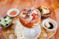 Cocktail of shrimps, mexican seafood in Mexico bowl of spicy food with shrimps Royalty Free Stock Photo
