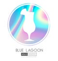 Cocktail silhouette on abstract holographic background. Blue lagoon cocktail holographic icon