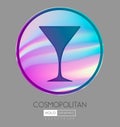 Cocktail silhouette on abstract holographic background. Cosmopolitan cocktail holographic icon