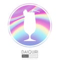 Cocktail silhouette on abstract holographic background. Daiquiri cocktail holographic icon