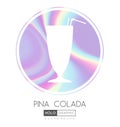 Cocktail silhouette on abstract holographic background. Pina Colada cocktail holographic icon