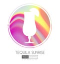 Cocktail silhouette on abstract holographic background. Tequila sunrise cocktail holographic icon