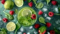 Cocktail of spinach and green vegetables and fruit, drink background, top view Royalty Free Stock Photo
