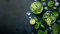 Cocktail of spinach and green vegetables and fruit, drink background, top view Royalty Free Stock Photo