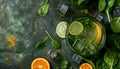 Cocktail of spinach and green vegetables and fruit, drink background, top view Royalty Free Stock Photo