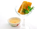 Cocktail springroll with sweet plum sauce Royalty Free Stock Photo