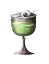 Cocktail with strange scary things. Digital dark illustration