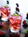 Cocktail with strawberries, ice, and mint Royalty Free Stock Photo