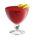 Cocktail with strawberry, banana, pear over white background