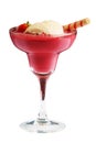 Cocktail with strawberry, ice-cream and tubule over white background Royalty Free Stock Photo