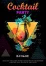 Cocktail tequila sunrise on artistic polygon watercolor background. Cocktail disco party poster