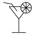 Cocktail thin line icon. Alcohol drink with lemon vector illustration isolated on white. Glass outline style design Royalty Free Stock Photo