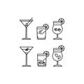 Cocktail thin line icon collection for design element and decoration