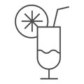 Cocktail thin line icon. Fruit cocktail vector illustration isolated on white. Alcohol outline style design, designed Royalty Free Stock Photo