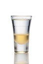 Cocktail with three layers of alcohol in shot glass isolated on white Royalty Free Stock Photo