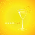 Cocktail time glass with flower decoration on yellow background Royalty Free Stock Photo