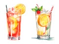 Cocktail Tom Collins, watercolor clipart illustration with isolated background Royalty Free Stock Photo