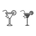 Cocktail in triangular glass line and solid icon, Bartenders Day concept, martini glass sign on white background Royalty Free Stock Photo